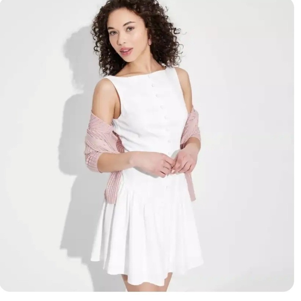 NWT Wild Fable White Drop Waist Mini Sundress‎ Linen Low Back Size Large Travel